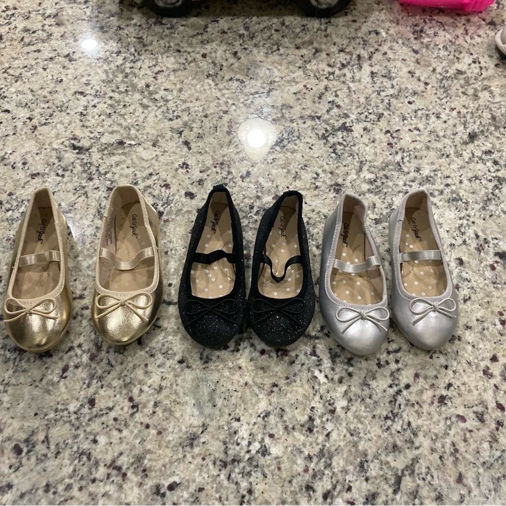 Kids Ballet Flats - Gold, Black, Silver